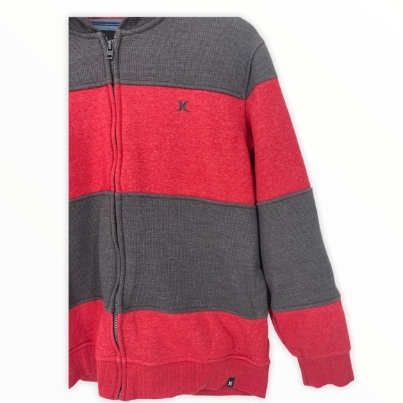 Hurley Full Zip Hoodie Sweatshirt Red Gray Jacket Boys L - Picture 4 of 7